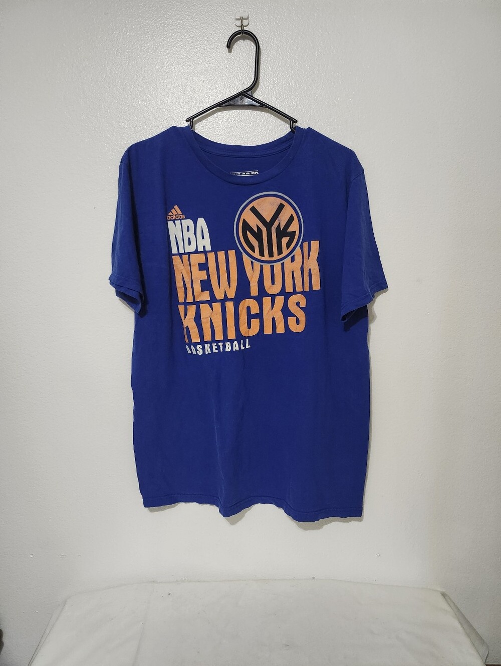 adidas New York Knicks Royal Blue and Orange Graphic Tee